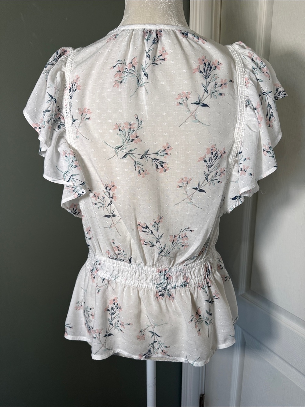 Lucky Brand Floral Peplum Top Flutter Sleeve Boho Cottagecore M - Picture 6 of 8